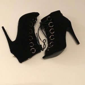 3/30 Dollhouse Black Faux Suede Peep Toe Bootie
